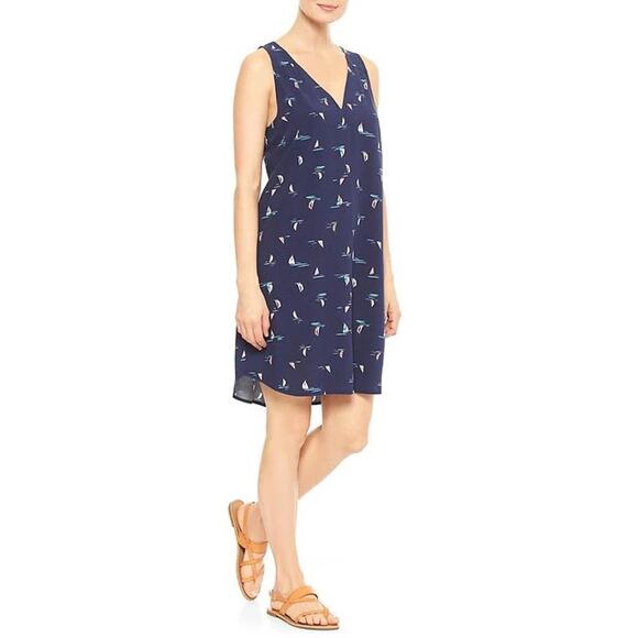 Gap Factory Dress Womens L Fisherman Nautical Sailboats Print Spring Shift Basic - Picture 1 of 6